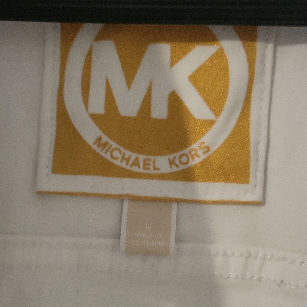 Michael Kors White Cropped Denim Jacket Gold Buttons Size Large - Picture 2 of 6